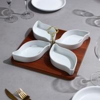 Менажница &laquo;Королевская сервировка&raquo;, 4 шт:300 мл, деревянное основание, фарфор, Иран