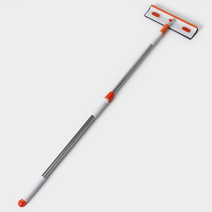 Окномойка с насадкой из микрофибры Raccoon, фиксатор, стальная телескопическая ручка, 28&times;7&times;85(120) см, цвет белый, оранжевый