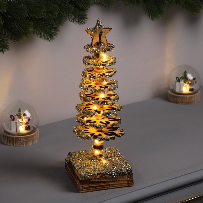 Фигура деревянная "Ёлочка", 30х10х10 см, 35 LED, батарейки AAx2 (не в комплекте), свечение теплое белое