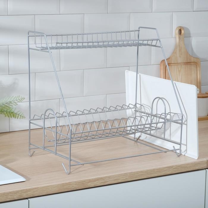 Сушилка для посуды с поддоном 2-х ярусная, 24&times;40&times;38 см, цвет хром