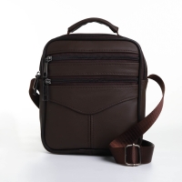 Сумка мужская на молниях, длинный ремень, цвет коричневый