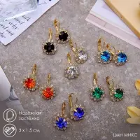 Серьги со стразами &laquo;Круг&raquo; вечеринка, крупный, миксы