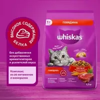 Сухой корм Whiskas для кошек, подушечки, паштет с говядиной,1,3 кг