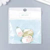 Декор для творчества металл, эмаль "Лапка котика" бело-розовый 2,7х1,5 см