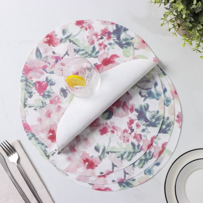 Салфетки сервировочные на стол Доляна &laquo;Акварель. Круг&raquo;, 4 шт, d=38 см