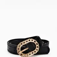 Ремень жен 04-01-01-01, Июнь2503, 2,5*0,3*110 см, без винта, пряж золото, 1 прокол, черный   1090312