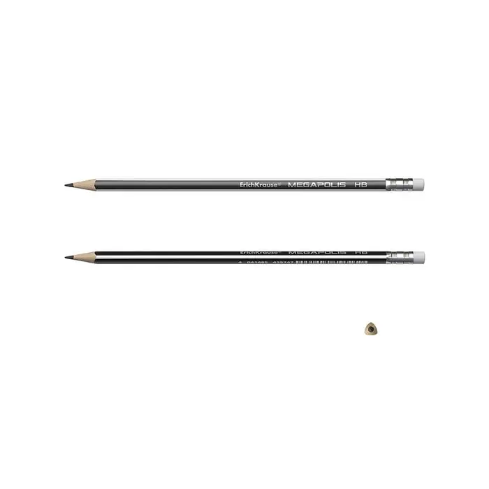 Карандаш чернографитный, ErichKrause &laquo;Megapolis&raquo;, HB, d=2.2 мм, с ластиком, трёхгранный в коробке, дерево