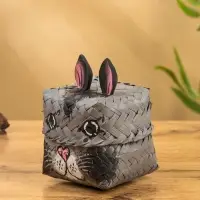 Корзинка &laquo;Кот&raquo;, 8&times;8&times;13 см, бамбук, серая