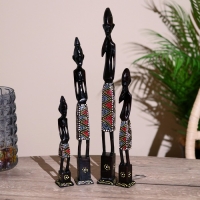 Статуэтки "Семья аборигенов" дерево (набор 4 штуки) 40,30,25,20 см   МИКС