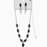 Набор 2 пред-а: серьги, колье "Вечерний шик" лепестки, цвет бело-тёмно-синий в серебре