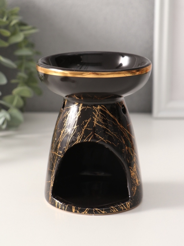 Аромалампа керамика "Золотой кракелюр на чёрном" 9,3х9,3х11,8 см