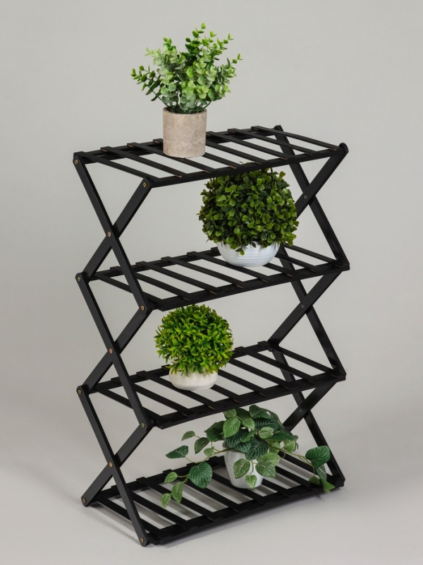 Подставка для цветов Greengo, 4 полки, 50 &times; 25 &times; 68 см, напольная, бамбук, чёрная