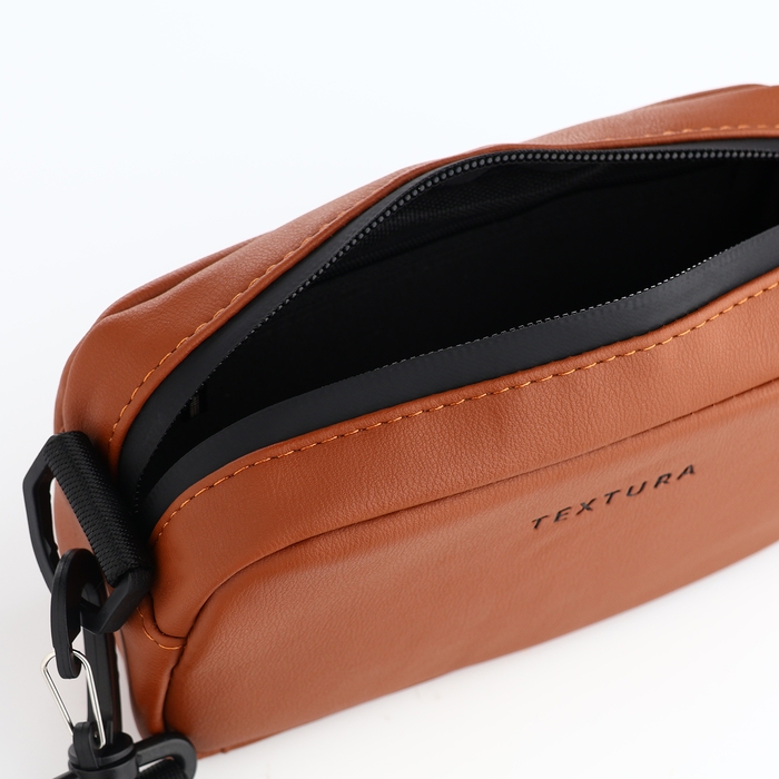 Сумка женская на молнии, TEXTURA, маленький размер, длинный ремень, цвет коричневый