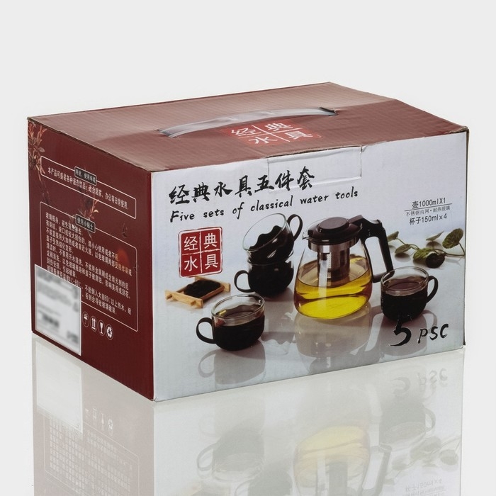 Набор чайный из стекла &laquo;Клео&raquo;, 5 предметов: чайник 900 мл, 4 кружки 150 мл