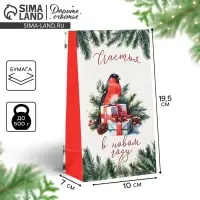 Пакет подарочный без ручек &laquo;Счастья в Новом году&raquo;, 10&times;19.5&times;7 см