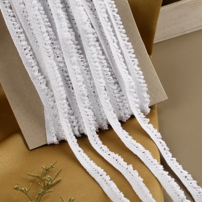 Тесьма вязаная эластичная, 10 мм &times; 9,1 м &plusmn; 0,5 м, цвет белый