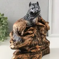 Копилка "Волк на скале" 16х28х27 см, бронза с серебром