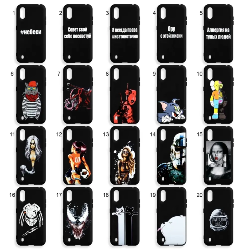 Чехол Samsung A01 TPU 1.0mm матовый черный с принтами в ассортименте