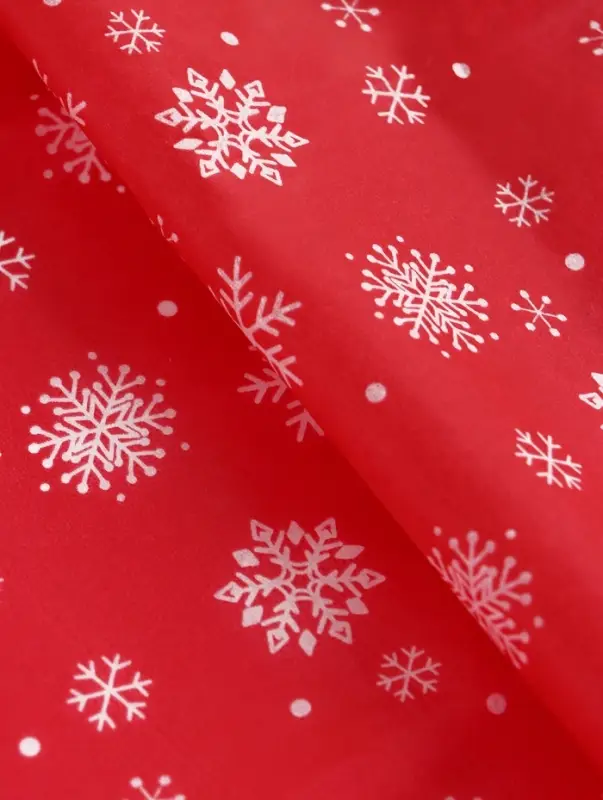 Бумага упаковочная тишью "Снежинки на красном", красная, 50 х 66 см