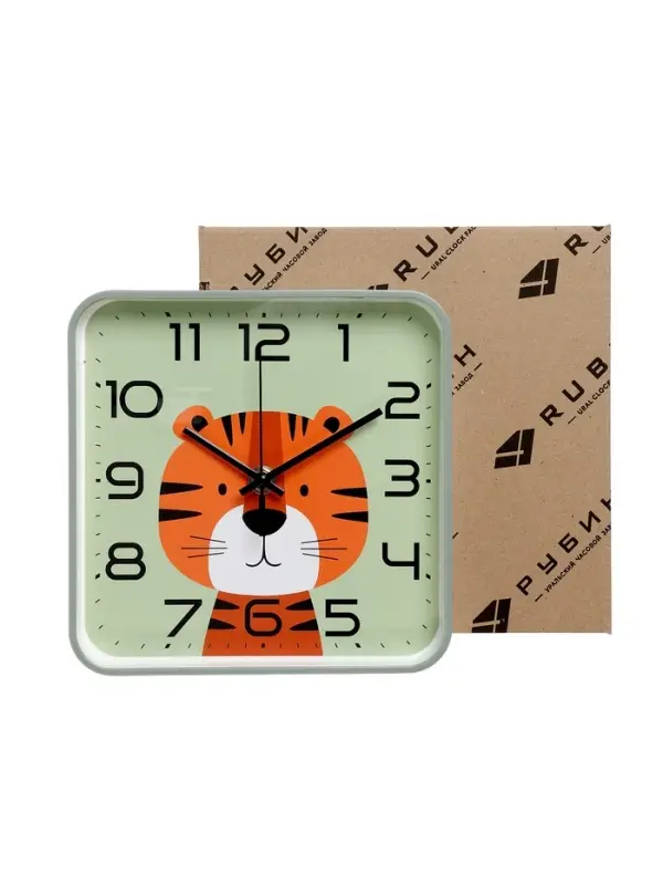 Часы настенные "Тигренок", детские, плавный ход,  19х19см, зеленые