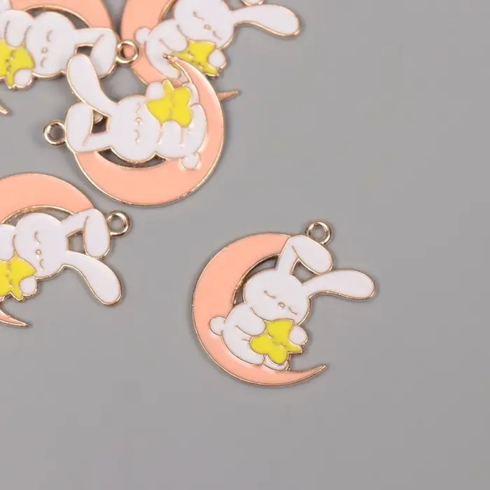 Декор для творчества металл, эмаль "Зайчик на розовом месяце" 2,9х2,5 см