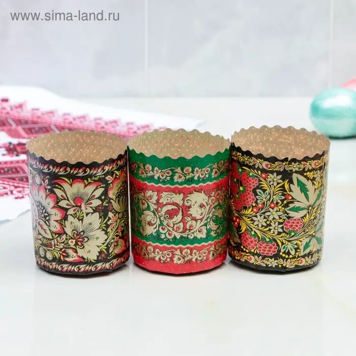 Форма бумажная для кулича &laquo;Хохлома&raquo;, 70&times;85 мм, МИКС