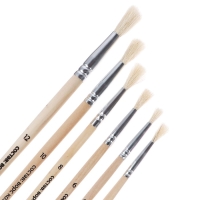 Набор кистей коза круглые 6 штук (№2,4,6,8,10,12) с деревянными ручками на блистере          1070838