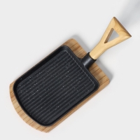 Сковорода чугунная на деревянной подставке &laquo;Лопата. Гриль&raquo;, 23&times;18 см, цвет чёрный