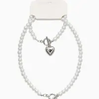 Набор 2 пред-та: бусы.браслет "Жемчуг", сердце, цвет белый в серебре L=18/42см №8