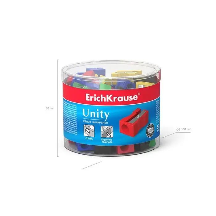 Точилка ErichKrause Unity, 1 отверстие диаметром 8 мм, МИКС