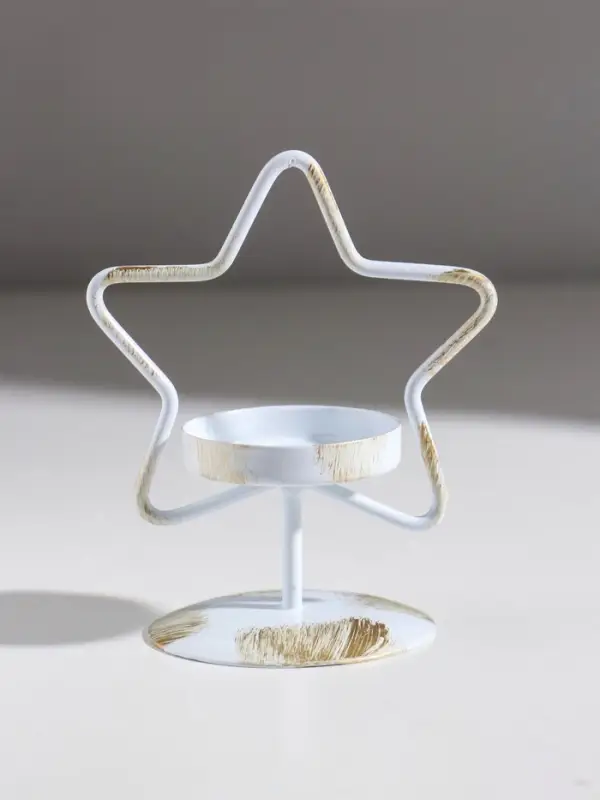 Подсвечник металл на 1 свечу "Звезда" белый с патиной d=5 см 9,4х7х11,7 см