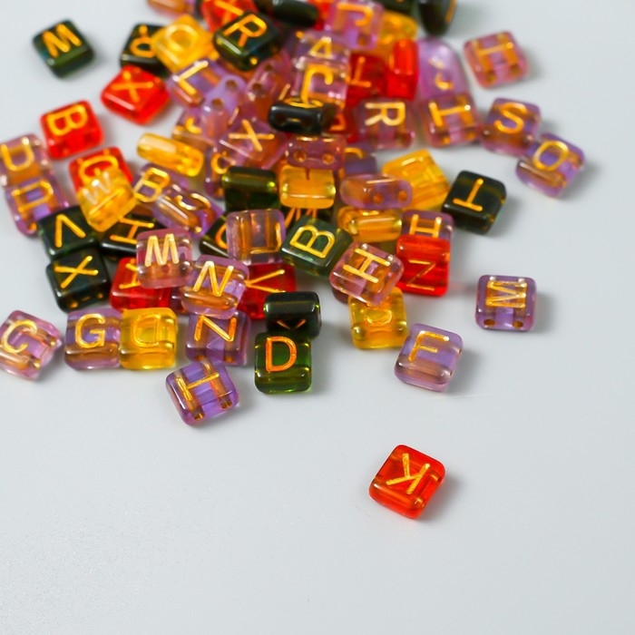 Бусины для творчества пластик "Золотые английские буквы" прозрачные набор 20 гр 0,4х0,8х0,8см 923357