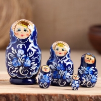 Матрёшка &laquo;Гжель&raquo;, тёмно-синее платье, 5 кукольная, 10 см