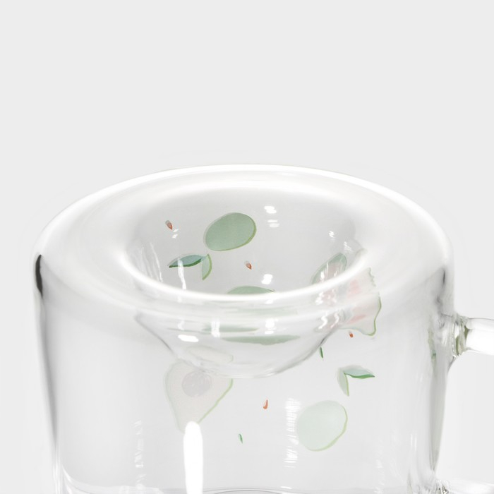 Кружка стеклянная с деревянной крышкой &laquo;Авокадо&raquo;, 350 мл, рисунок МИКС