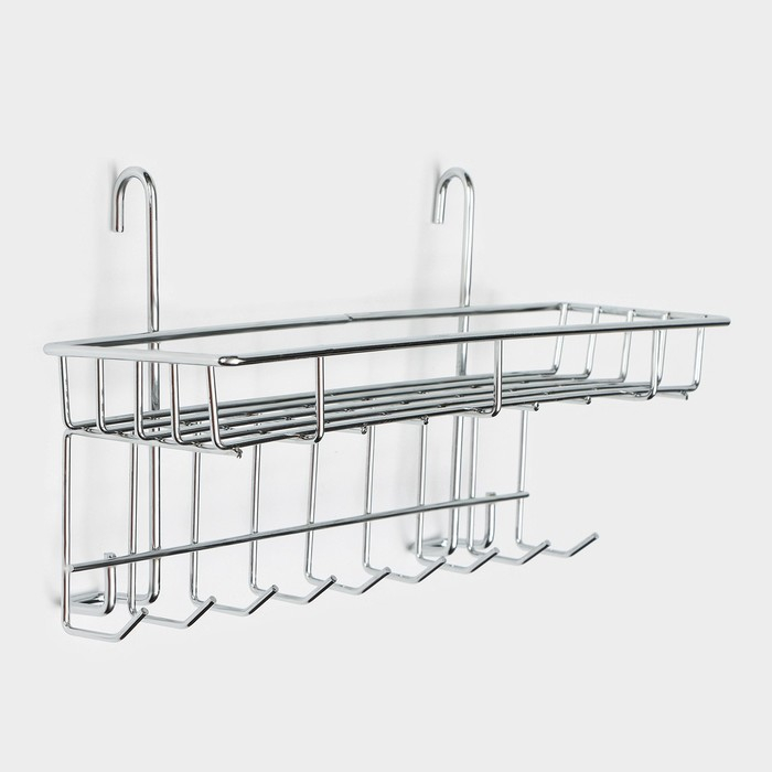 Полка на рейлинг с крючками Доляна, 29&times;10&times;17 см, цвет хромированный