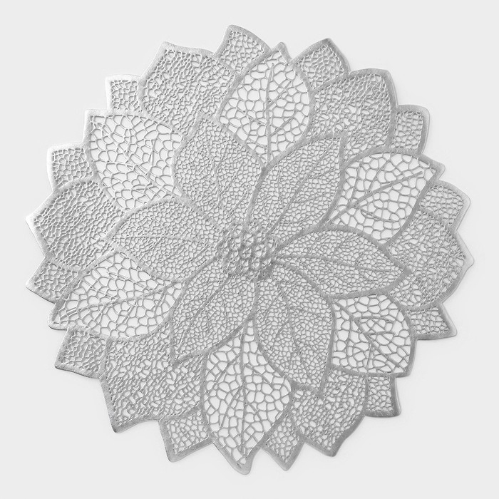Салфетка сервировочная на стол &laquo;Цветок&raquo;, 38&times;38 см, цвет серебро