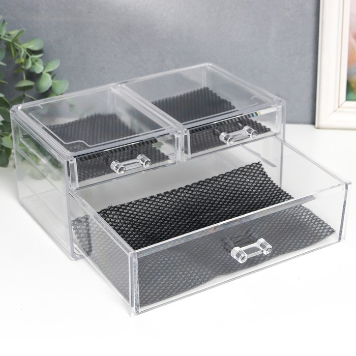 Шкатулка-органайзер пластик 3 ящика прозрачная 19х14,5х24 см