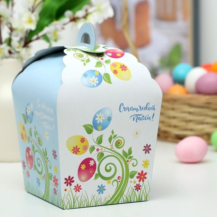 Пасхальная коробочка "Счастливой Пасхи!", пасхальные яйца на веточке, 17 х 17 х 26 см