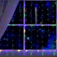 Гирлянда &laquo;Занавес&raquo; 1 &times; 1 м роса, IP20, серебристая нить, 100 LED, свечение мульти, 12 В