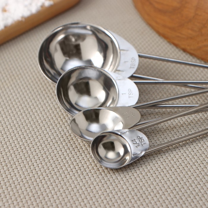 Набор мерных ложек Доляна &laquo;Металлик&raquo;, 4 шт: 1,25/2,5/5/15 мл, цвет серебристый