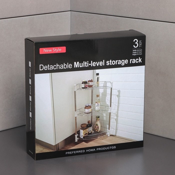 Этажерка настольная угловая 3-х секционная, 38,5&times;27,5&times;54,5 см, цвет хром