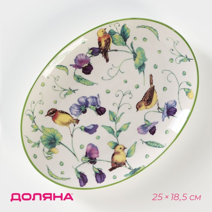 Блюдо фарфоровое для подачи Доляна &laquo;Зелёный сад&raquo;, 25&times;18,5 см, цвет белый