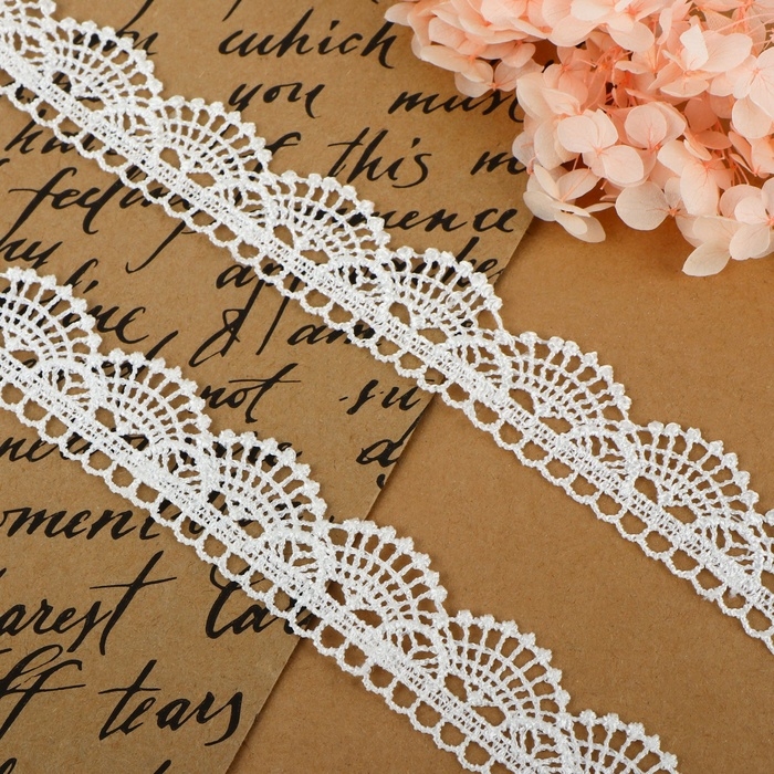 Кружево гипюровое, двухслойное, 25 мм &times; 6,8 &plusmn; 0,5 м, цвет белый