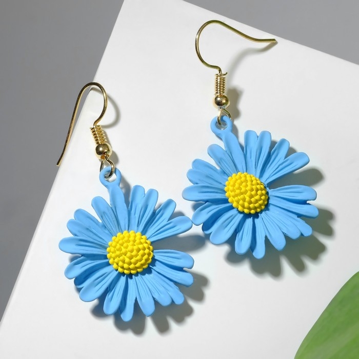 Серьги металл &laquo;Яркость&raquo; ромашки, цвет жёлто-синий