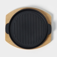 Сковорода чугунная на деревянной подставке &laquo;Круг. Гриль&raquo;, 27,3&times;24 см, цвет чёрный