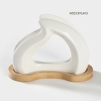 Салфетница керамическая на бамбуковой подставке BellaTenero, 14&times;7&times;10 см, цвет белый