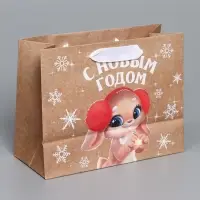 Пакет подарочный новогодний крафтовый горизонтальный &laquo;Хлопушки&raquo;, MS 23 х 18 х 10 см