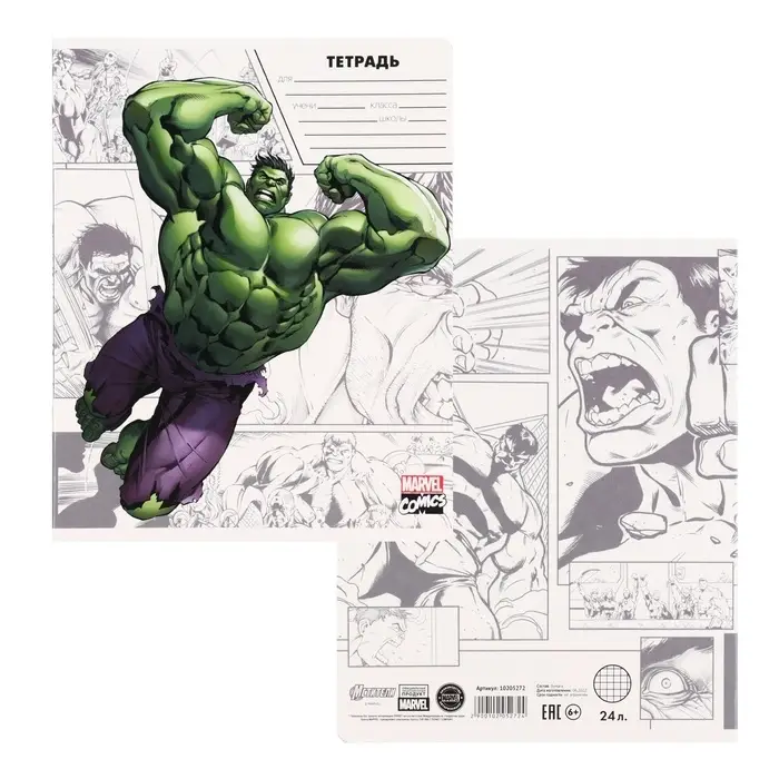 Тетрадь в клетку 24 листа, 5 видов МИКС, обложка мелованный картон, &laquo;Мстители&raquo;