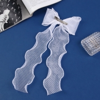 Зажим для волос "Школьница" бантик 12х30 см, белый в полосочку