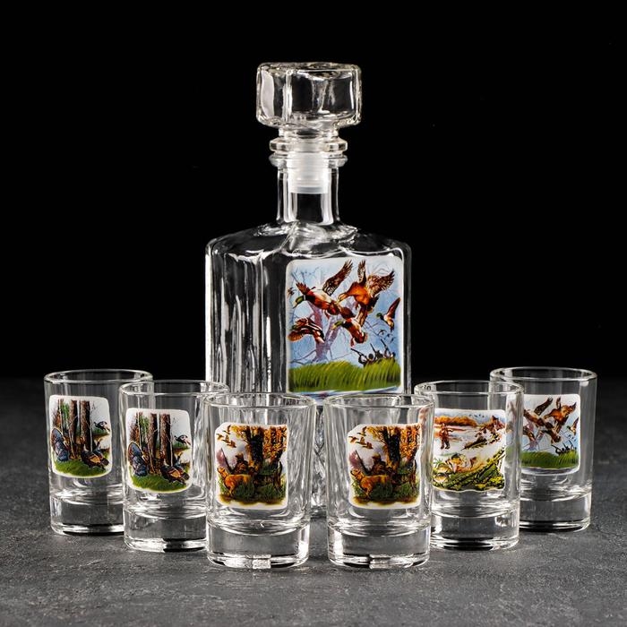 Набор питьевой &laquo;Охота-рыбалка&raquo;, 7 предметов: графин 500 мл, стопка 50 мл, 6 шт, в чемоданчике